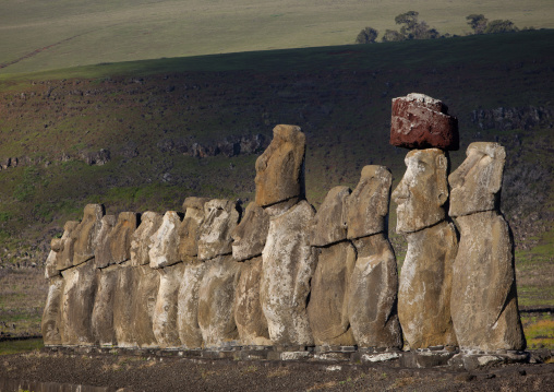 Monolithic moai statues at ahu tongariki, Easter Island, Hanga Roa, Chile