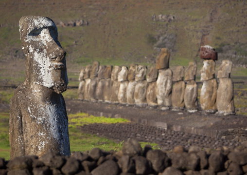 Monolithic moai statues at ahu tongariki, Easter Island, Hanga Roa, Chile