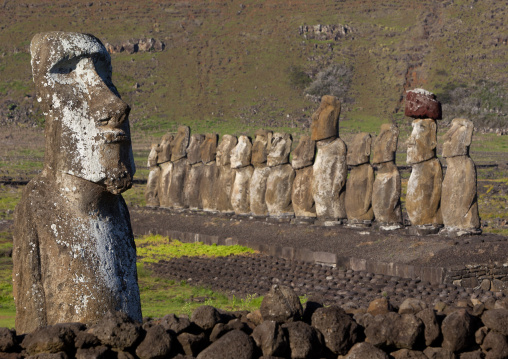 Monolithic moai statues at ahu tongariki, Easter Island, Hanga Roa, Chile