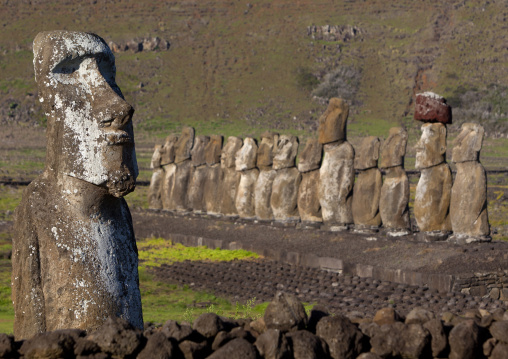 Monolithic moai statues at ahu tongariki, Easter Island, Hanga Roa, Chile