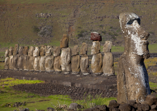 Monolithic moai statues at ahu tongariki, Easter Island, Hanga Roa, Chile