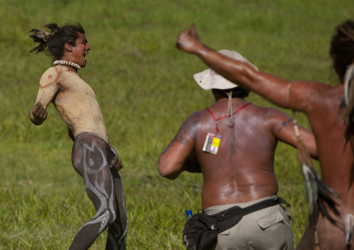 Haka pei banana trunk competition in Tapati festival, Easter Island, Hanga Roa, Chile