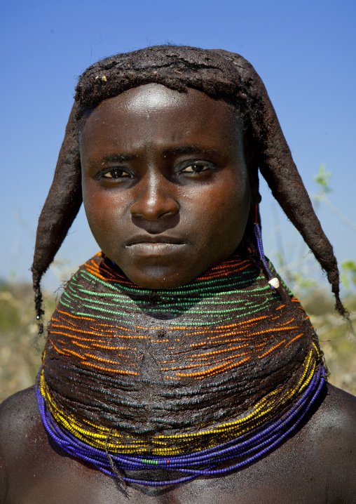 Mumuhuila Girl With A Giant Mud Necklace, Hale Village, Angola