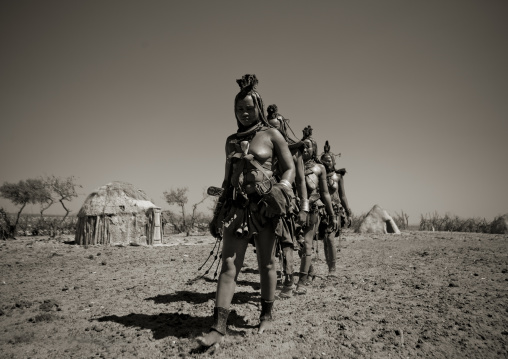 Group Muhimba Women Walking, Village Of Elola, Angola