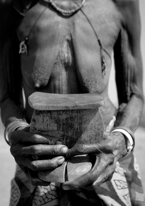 Old Mucawana Woman Called Miss Cammandante Holding A Headrest, Village Of Soba, Angola