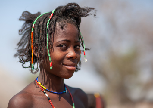 Portrait of a Mudimba tribe girl, Cunene Province, Kuroca, Angola