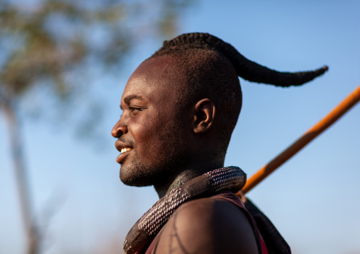 Portrait of a single Himba tribe man, Cunene Province, Oncocua, Angola