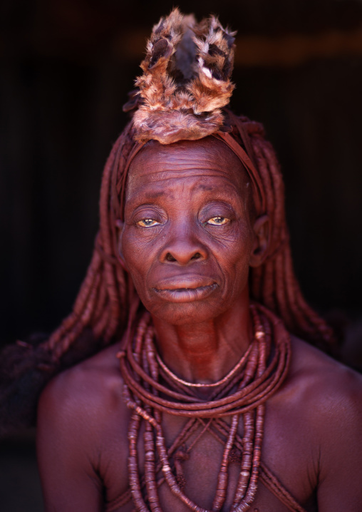 Portrait of a Himba tribe woman covered with otjize, Cunene Province, Oncocua, Angola