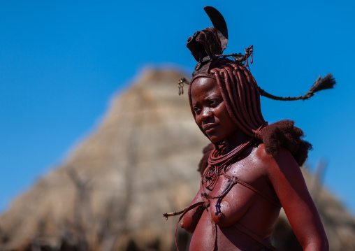 Portrait of a Himba tribe woman covered with otjize, Cunene Province, Oncocua, Angola