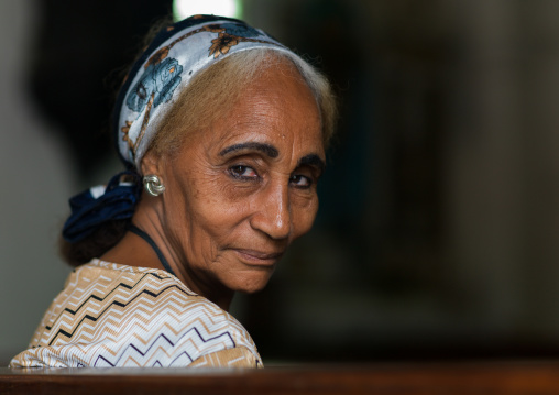 Old woman in a church, Benguela Province, Benguela, Angola