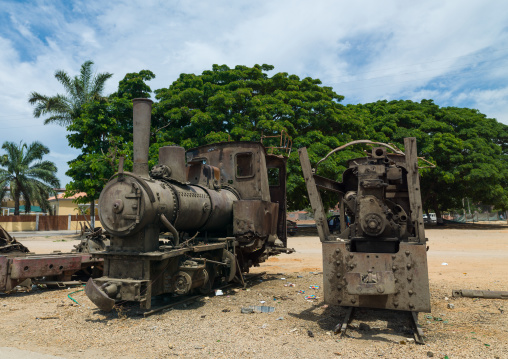 Antique locomotive displayed along the road, Benguela Province, Benguela, Angola