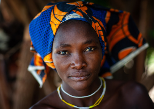 Portrait of a Mucubal tribe women wearing colorful headwears, Namibe Province, Virei, Angola