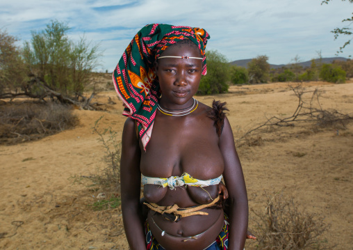 Portrait of a Mucubal tribe women wearing colorful headwears, Namibe Province, Virei, Angola