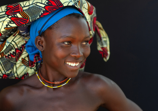 Portrait of a Mucubal tribe women wearing colorful headwears, Namibe Province, Virei, Angola