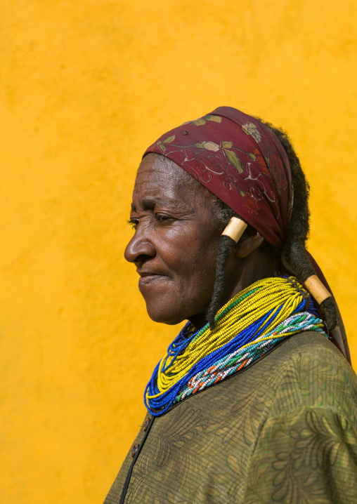 Mumuhuila tribe woman portrait dressed in western clothes, Huila Province, Chibia, Angola