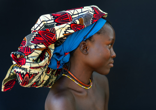 Portrait of a Mucubal tribe women wearing colorful headwears, Namibe Province, Virei, Angola