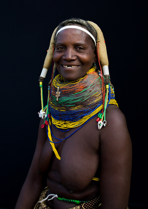 Portrait of a smiling Mumuhuila tribe woman, Huila Province, Chibia, Angola