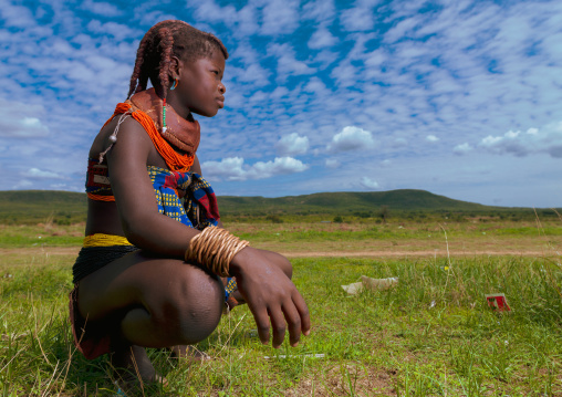 Portrait of a Mumuhuila tribe girl, Huila Province, Chibia, Angola