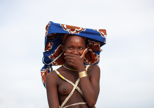 Portrait of a Mucubal tribe women wearing colorful headwears, Namibe Province, Virei, Angola