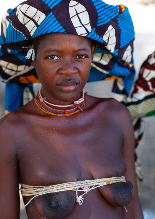 Portrait of a Mucubal tribe women wearing colorful headwears, Namibe Province, Virei, Angola