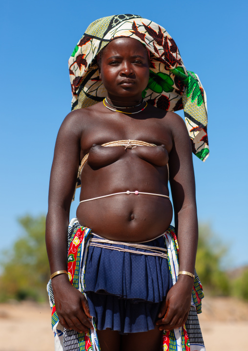 Portrait of a Mucubal tribe women wearing colorful headwears, Namibe Province, Virei, Angola