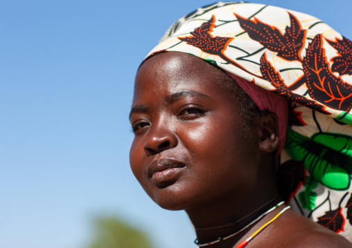 Portrait of a Mucubal tribe women wearing colorful headwears, Namibe Province, Virei, Angola