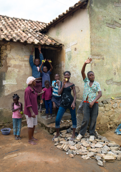 Angolan boys and girls in a village with mangoes, Huila Province, Caconda, Angola