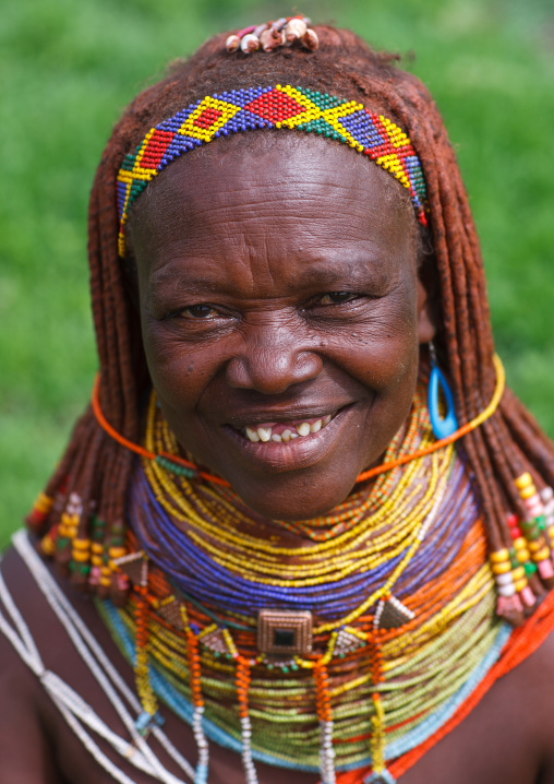 Portrait of a smiling Mumuhuila tribe woman, Huila Province, Chibia, Angola