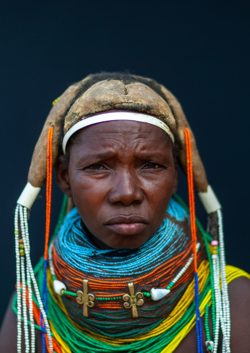 Portrait of a Mumuhuila tribe woman, Huila Province, Chibia, Angola