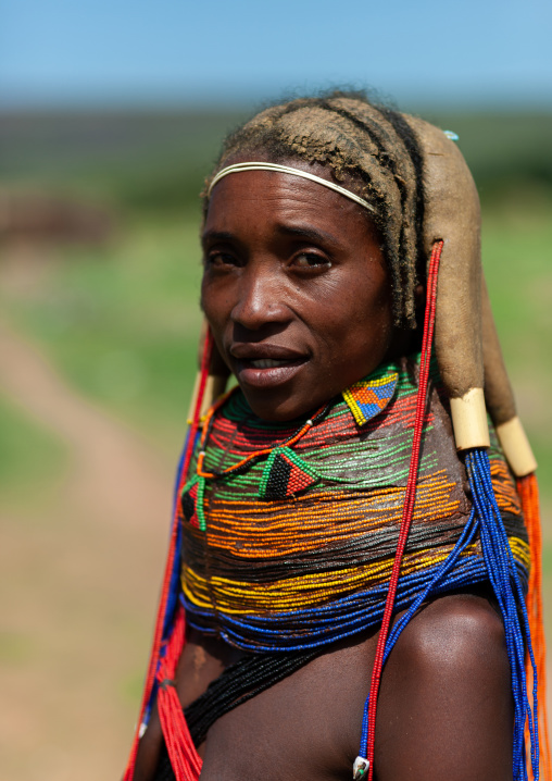 Portrait of a Mumuhuila tribe woman, Huila Province, Chibia, Angola