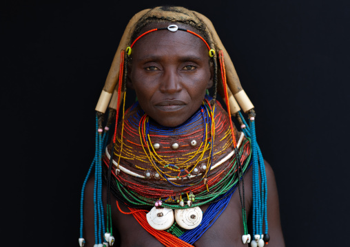 Portrait of a Mumuhuila tribe woman, Huila Province, Chibia, Angola