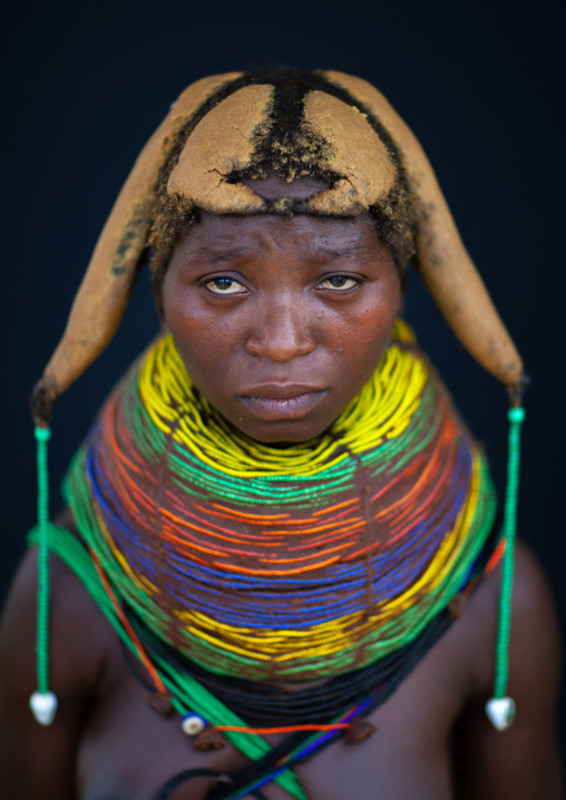 Portrait of a Mumuhuila tribe woman, Huila Province, Chibia, Angola