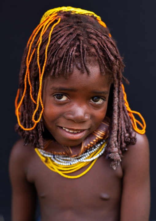 Portrait of a Mumuhuila tribe girl, Huila Province, Chibia, Angola