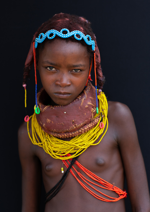 Portrait of a Mumuhuila tribe girl, Huila Province, Chibia, Angola