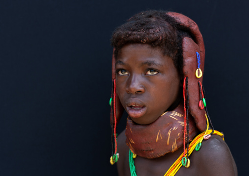 Portrait of a Mumuhuila tribe girl, Huila Province, Chibia, Angola