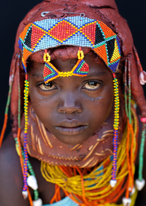 Portrait of a Mumuhuila tribe girl, Huila Province, Chibia, Angola