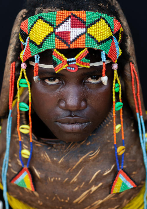 Portrait of a Mumuhuila tribe woman, Huila Province, Chibia, Angola