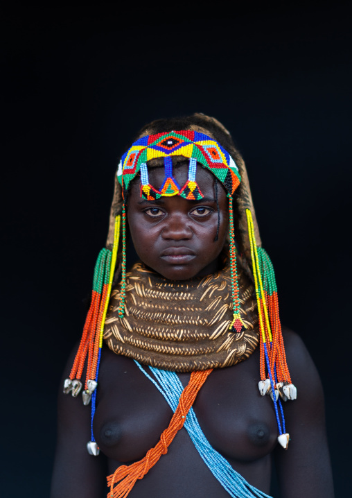 Portrait of a Mumuhuila tribe woman, Huila Province, Chibia, Angola