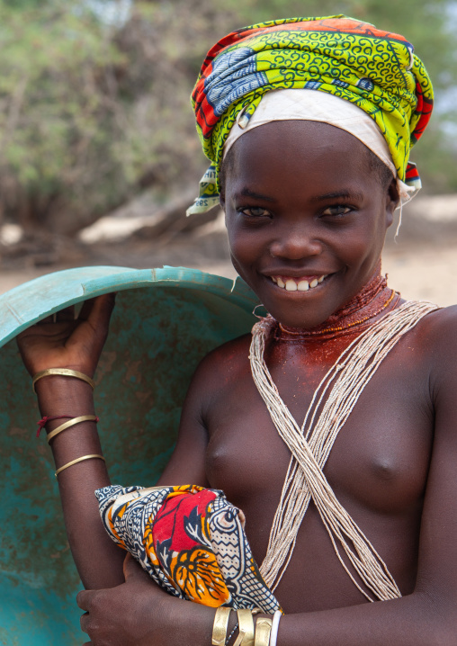 Portrait of a Mucubal tribe girl, Namibe Province, Virei, Angola