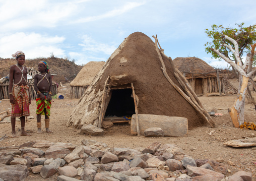 Mucubal tribe women in their village, Namibe Province, Virei, Angola