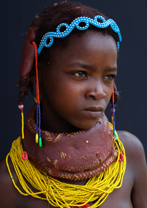 Portrait of a Mumuhuila tribe girl, Huila Province, Chibia, Angola