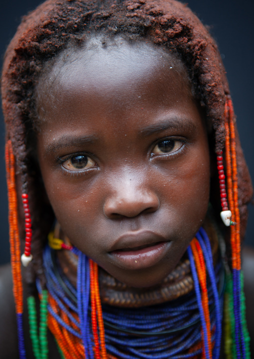 Portrait of a Mumuhuila tribe girl, Huila Province, Chibia, Angola