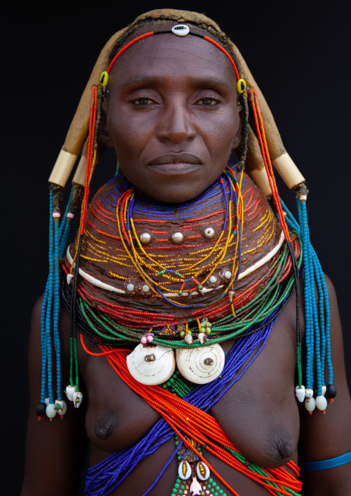 Portrait of a Mumuhuila tribe woman, Huila Province, Chibia, Angola