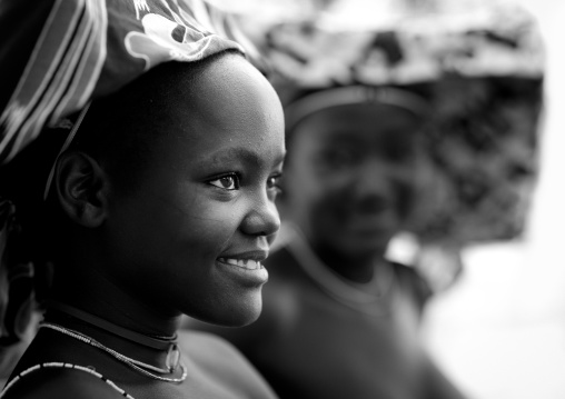 Mucubal Girls With Ompota Headdress, Virie Area, Angola