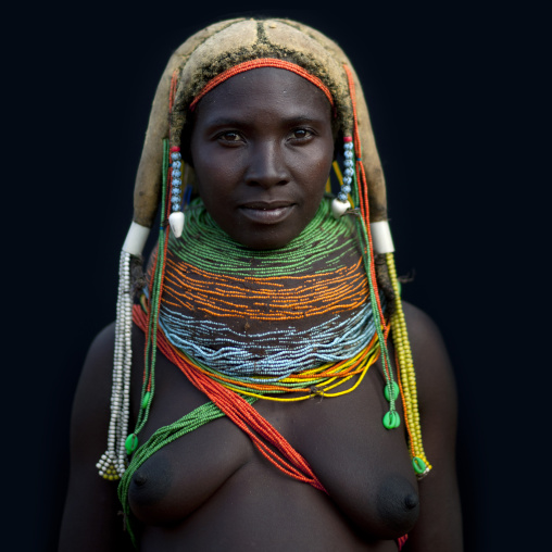 Mwila Woman Wearing The Vilanda Necklace, Chibia Area, Angola