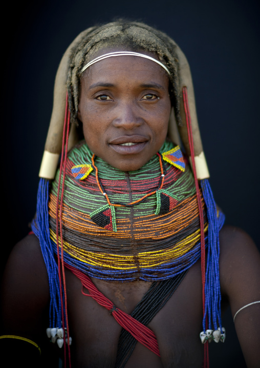 Mwila Woman Wearing The Vilanda Necklace, Chibia Area, Angola