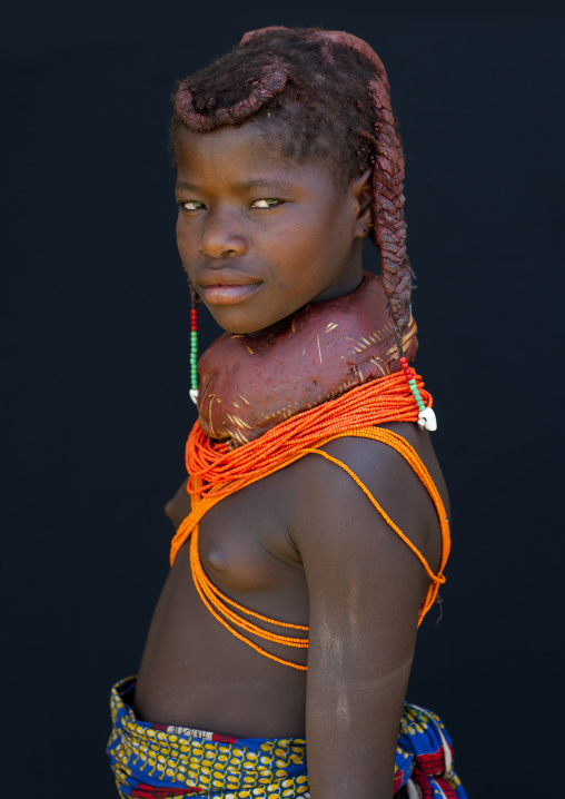 Mwila Girl With The Traditional Vikeka Mud Necklace, Angola