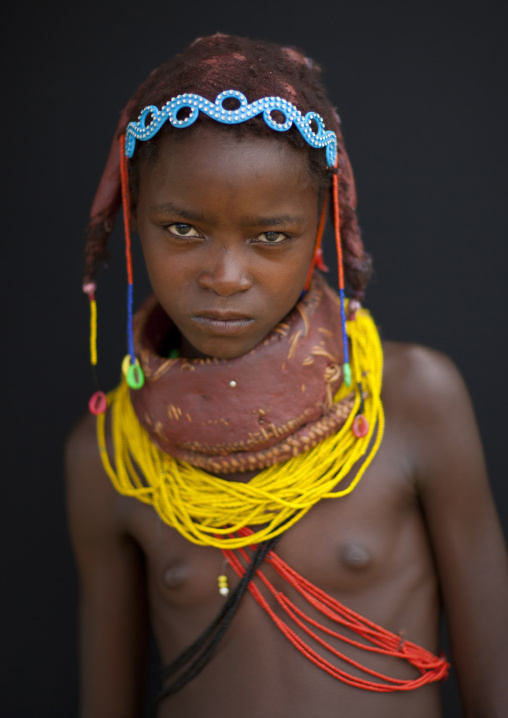 Mwila Girl With The Traditional Vikeka Mud Necklace, Angola