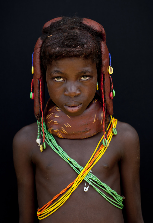 Mwila Girl With The Traditional Vikeka Mud Necklace, Angola