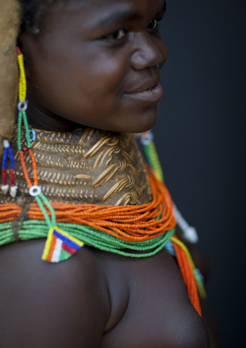 Mwila Girl With The Traditional Vikeka Mud Necklace, Angola